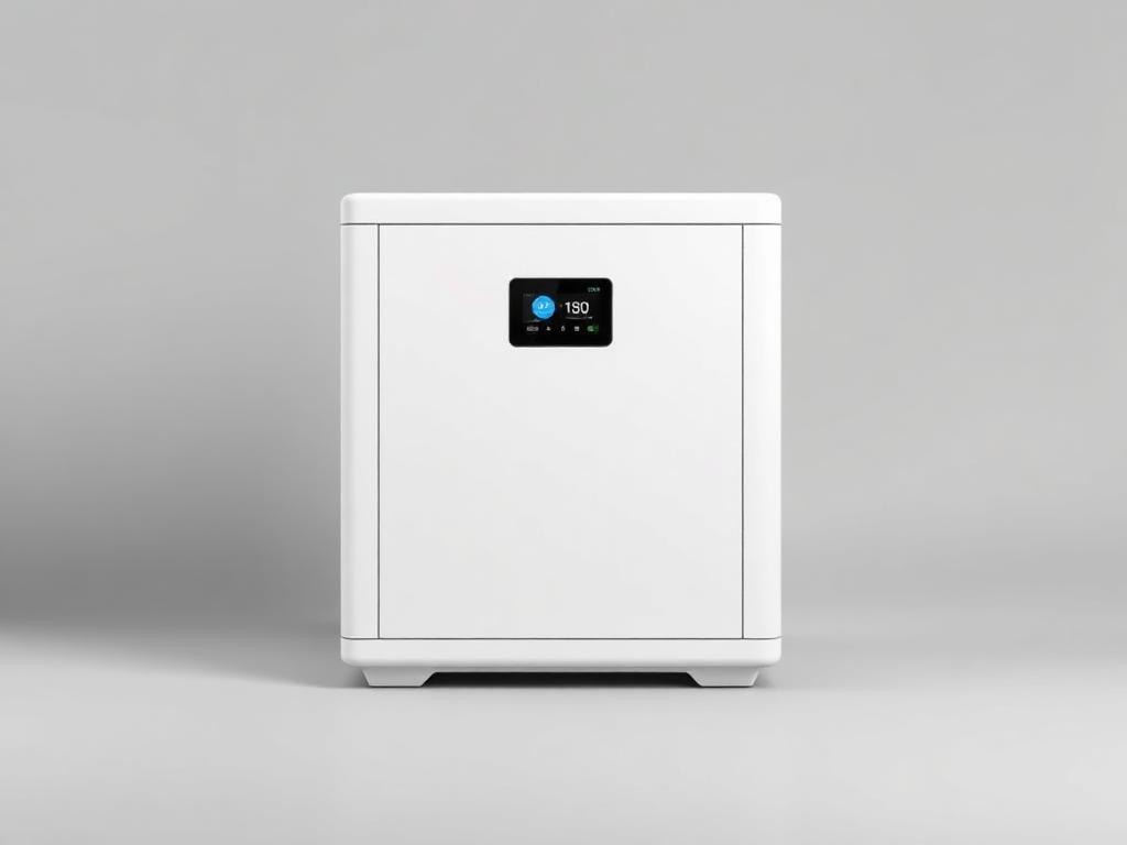 Floor-standing home battery storage cabinet with touchscreen display