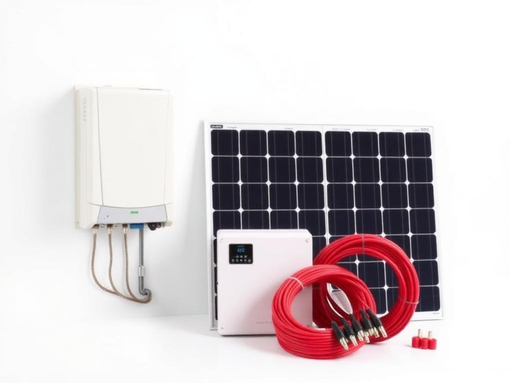 Complete hybrid solar system kit with inverter, panels and cabling